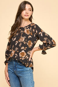 Black + Brown Floral Top