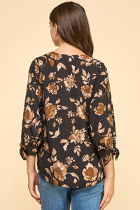Black + Brown Floral Top