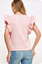 Load image into Gallery viewer, Pink Stripe Ruffle Top
