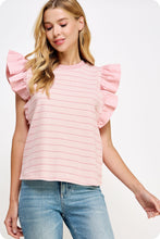 Load image into Gallery viewer, Pink Stripe Ruffle Top
