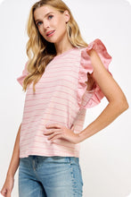 Load image into Gallery viewer, Pink Stripe Ruffle Top
