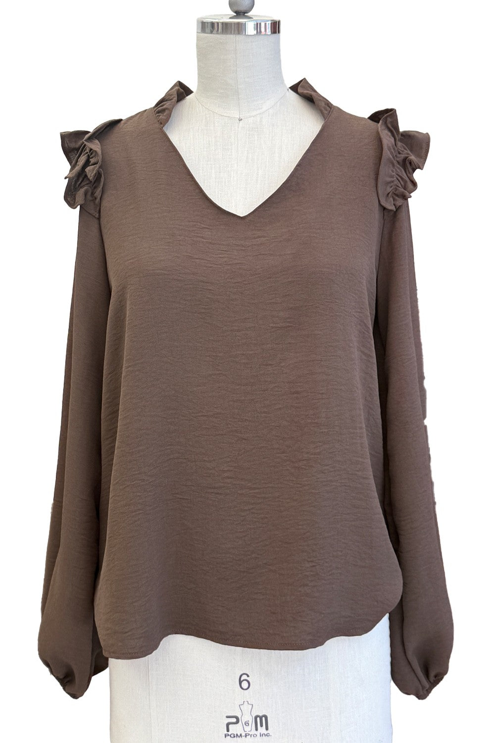 Brown Ruffle Shoulder Top