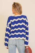 Load image into Gallery viewer, Royal Blue + White Scalloped Sweater
