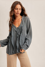 Load image into Gallery viewer, Hem + Thread Slate Ruffle V-Neck Top
