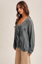 Load image into Gallery viewer, Hem + Thread Slate Ruffle V-Neck Top
