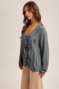 Hem + Thread Slate Ruffle V-Neck Top