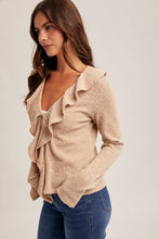 Load image into Gallery viewer, Hem + Thread Taupe Ruffle Cardi Top
