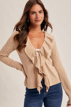 Load image into Gallery viewer, Hem + Thread Taupe Ruffle Cardi Top
