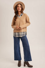 Load image into Gallery viewer, Tan + Navy Plaid Layered Top
