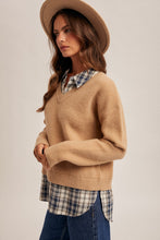 Load image into Gallery viewer, Tan + Navy Plaid Layered Top
