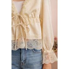 Load image into Gallery viewer, Cream Satin Tie Front Top

