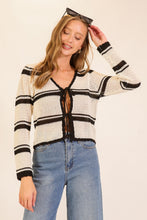 Load image into Gallery viewer, Ivory + Black Scalloped Crochet Cardi
