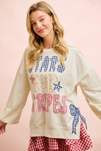 Load image into Gallery viewer, Bibi Stars + Stripes Bow Split Pullover
