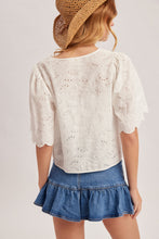 Load image into Gallery viewer, Hem + Thread Ivory Eyelet Tie Cardi Top
