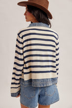 Load image into Gallery viewer, Hem + Thread Navy Striped Denim Sweater Jacket
