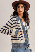 Load image into Gallery viewer, Hem + Thread Navy Striped Denim Sweater Jacket
