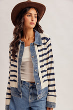 Load image into Gallery viewer, Hem + Thread Navy Striped Denim Sweater Jacket
