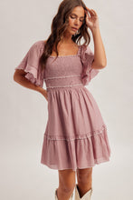 Load image into Gallery viewer, Hem + Thread Mauve Smocked Mini Dress
