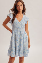 Load image into Gallery viewer, Hem + Thread Smocked Blue Floral Dress

