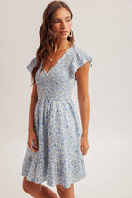 Load image into Gallery viewer, Hem + Thread Smocked Blue Floral Dress
