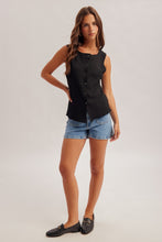 Load image into Gallery viewer, Hem + Thread Black Button Tank
