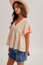 Load image into Gallery viewer, Hem + Thread Peach Floral Gauze Babydoll Top
