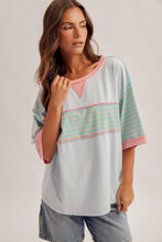 Load image into Gallery viewer, Hem + Thread Sky Blue + Teal Stripe Panel Oversized Tee
