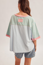 Load image into Gallery viewer, Hem + Thread Sky Blue + Teal Stripe Panel Oversized Tee
