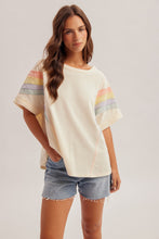 Load image into Gallery viewer, Hem + Thread Oversized Cream Rainbow Top
