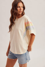 Load image into Gallery viewer, Hem + Thread Oversized Cream Rainbow Top
