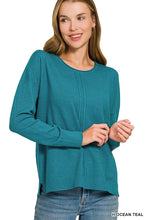 Load image into Gallery viewer, Heather Teal Front Seam Sweater
