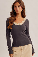 Load image into Gallery viewer, Charcoal Lace Trim Top
