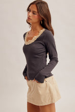 Load image into Gallery viewer, Charcoal Lace Trim Top
