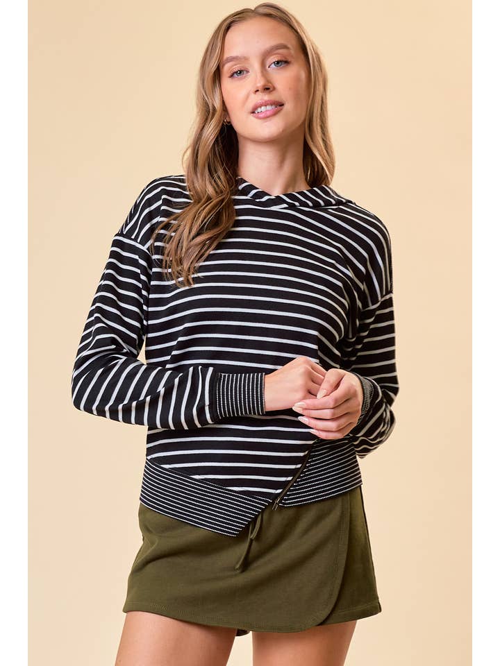 Black Stripe Zip Hoodie