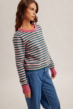 Load image into Gallery viewer, Green + Rose Stripe Cardigan
