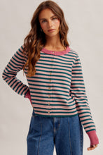 Load image into Gallery viewer, Green + Rose Stripe Cardigan
