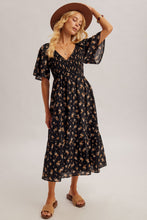 Load image into Gallery viewer, Black Daisy Smocked Dress
