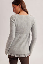 Load image into Gallery viewer, Dusty Blue Babydoll Ruffle Sweater
