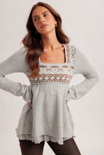 Load image into Gallery viewer, Dusty Blue Babydoll Ruffle Sweater
