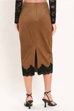 Load image into Gallery viewer, Brown Suede Lace Trim Skirt
