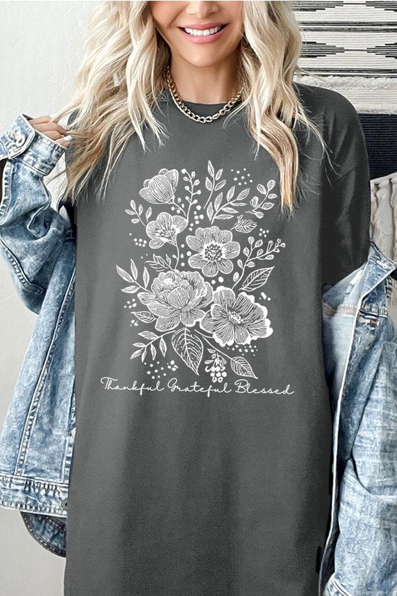 Charcoal Thankful + Grateful Tee
