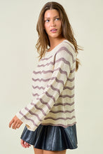 Load image into Gallery viewer, Cream Wavy Stripe Bell Sleeve Sweater
