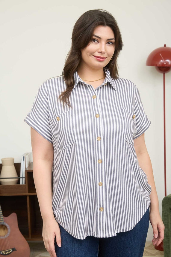 Charcoal Stripe Top - Plus
