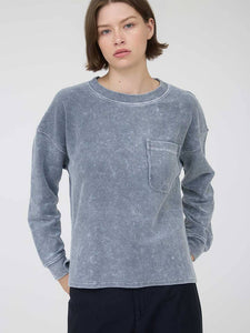 Denim Washed Ribbed Pocket Pullover