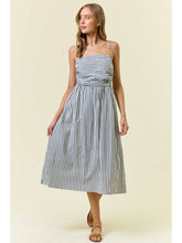 Load image into Gallery viewer, B+W Ruched Stripe Midi Dress
