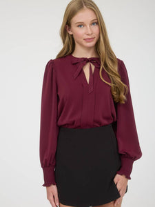 Burgundy Tie Collar Top
