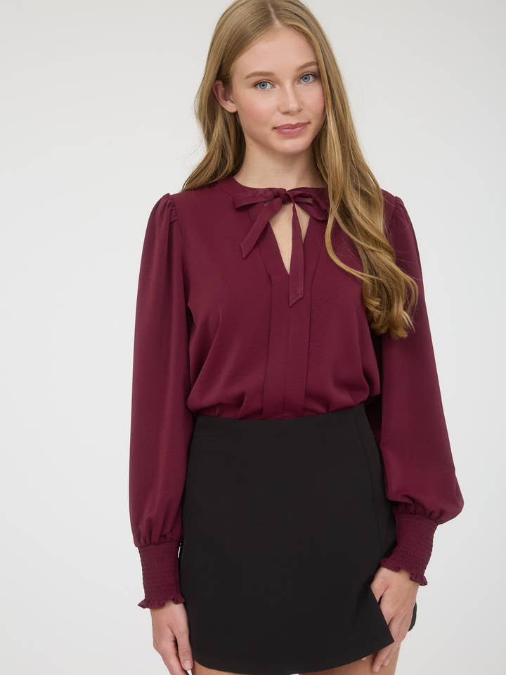 Burgundy Tie Collar Top
