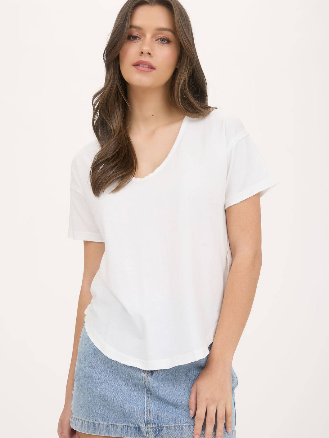 White Round Hem Tee
