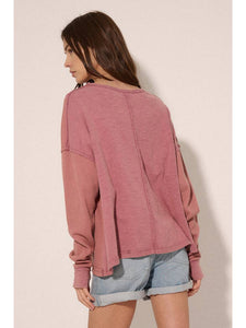 Mauve Mixed Fabric L/S Top