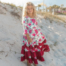 Load image into Gallery viewer, Burgundy Floral Ruffle Dress - Kids
